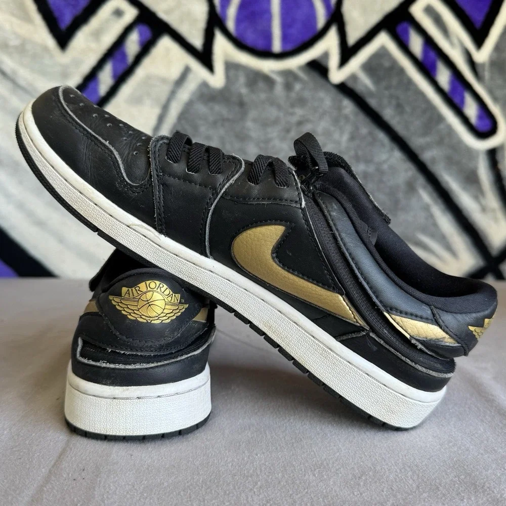 Size 10 - Air Jordan 1 FlyEase Low Black Metallic Gold White Dm1206-071